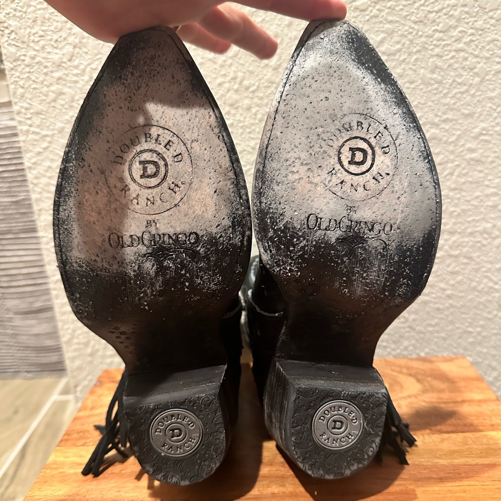 Double D ranch x Old Gringo Black and turquoise fringe cowboy boots - Picture 9 of 12